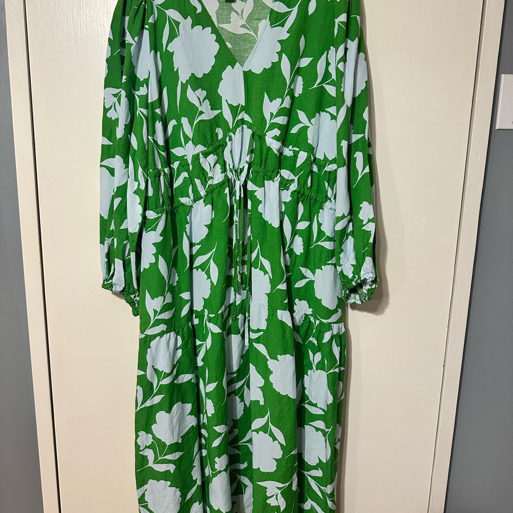 Kate Spade Green and White Bishop Sleeve Sundress